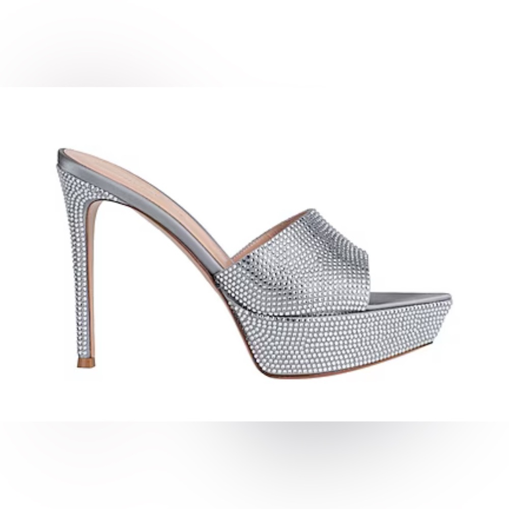 Gianvito Rossi Women's Silver Metallic Crystal Stiletto Mule Heel Shoe Size 37